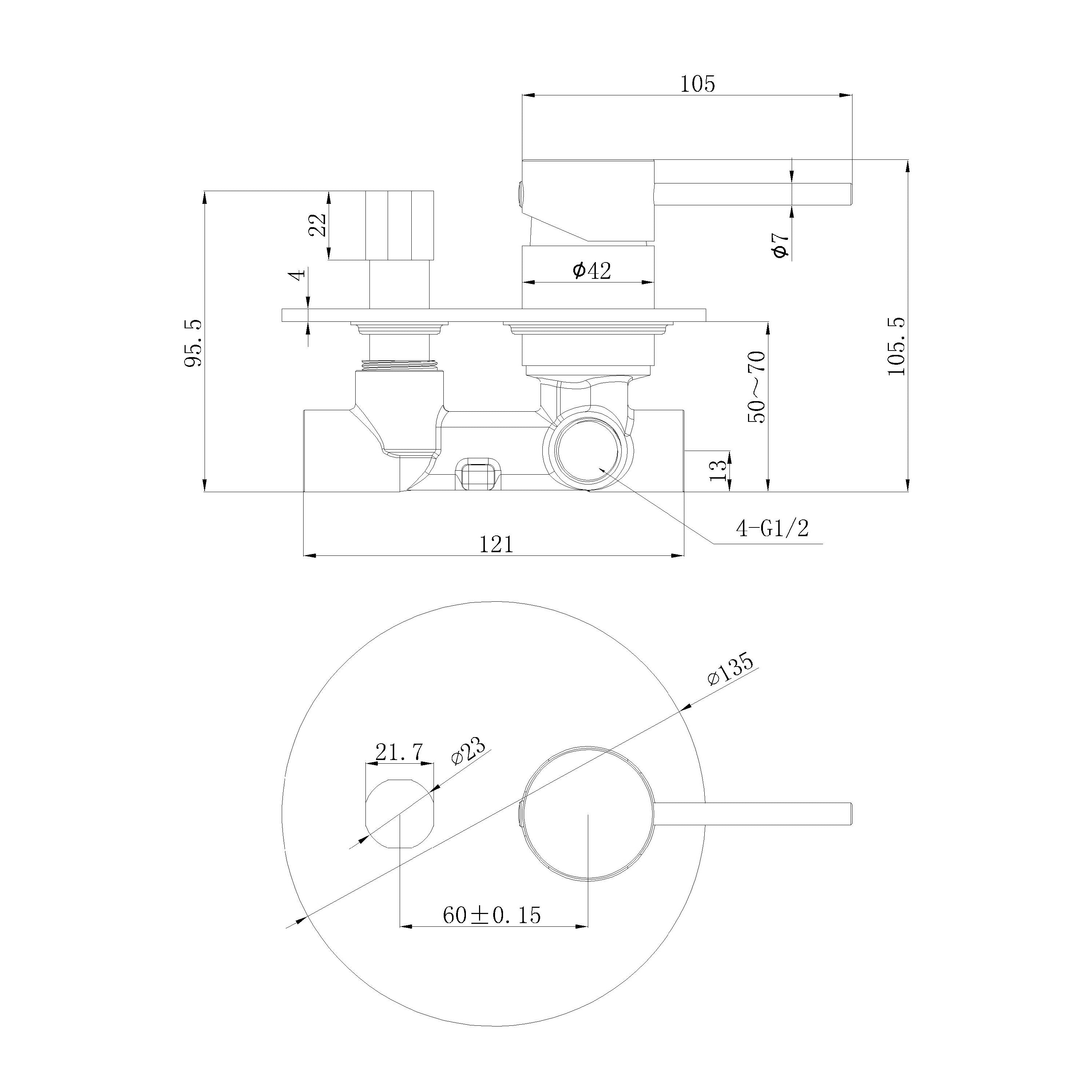 IKON OTUS SLIMLINE WALL MIXER DIVERTER TRIM KIT WITH BODY 135MM BRUSHED GOLD