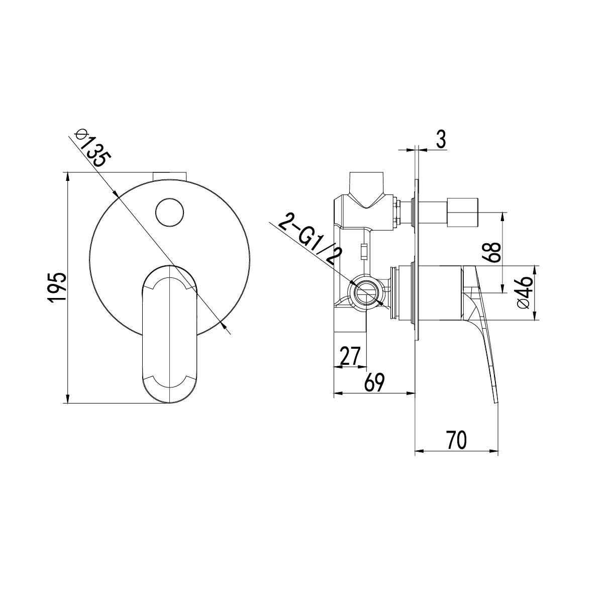 IKON SULU II LEAD FREE WALL DIVERTER MIXER TRIM KIT WITH ROUGH IN BODY 136MM CHROME