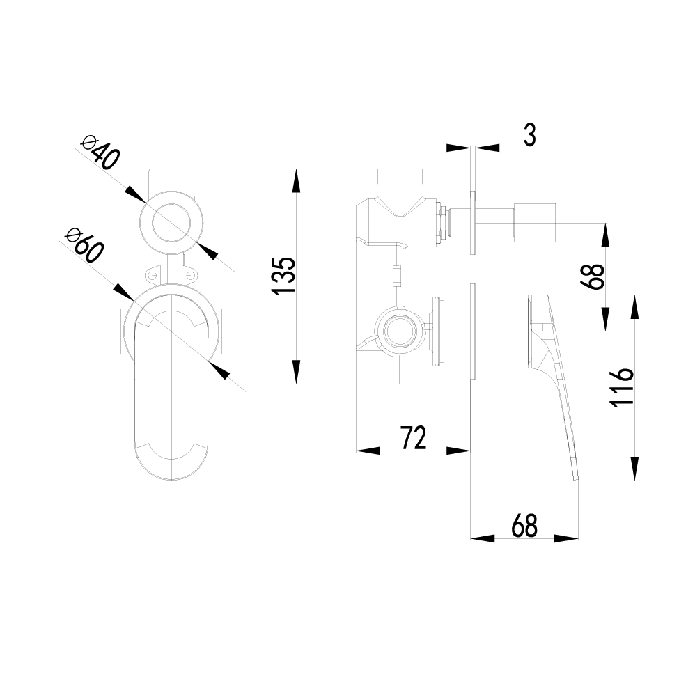 IKON SULU II LEAD FREE WALL DIVERTER MIXER TRIM KIT WITH ROUGH IN BODY CHROME