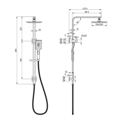 IKON EDEN SHOWER ON RAIL 740MM BRUSHED NICKEL