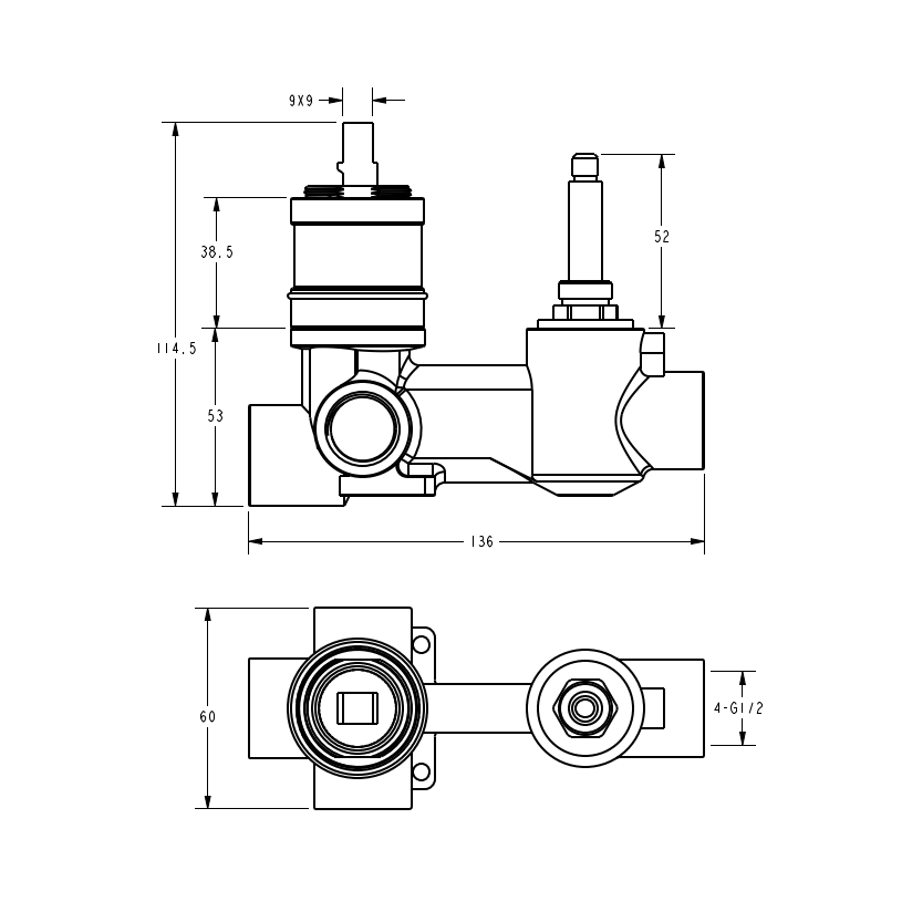 IKON LINIE LEAD FREE WALL MIXER DIVERTER TRIM KIT WITH BODY 140MM MATTE BLACK
