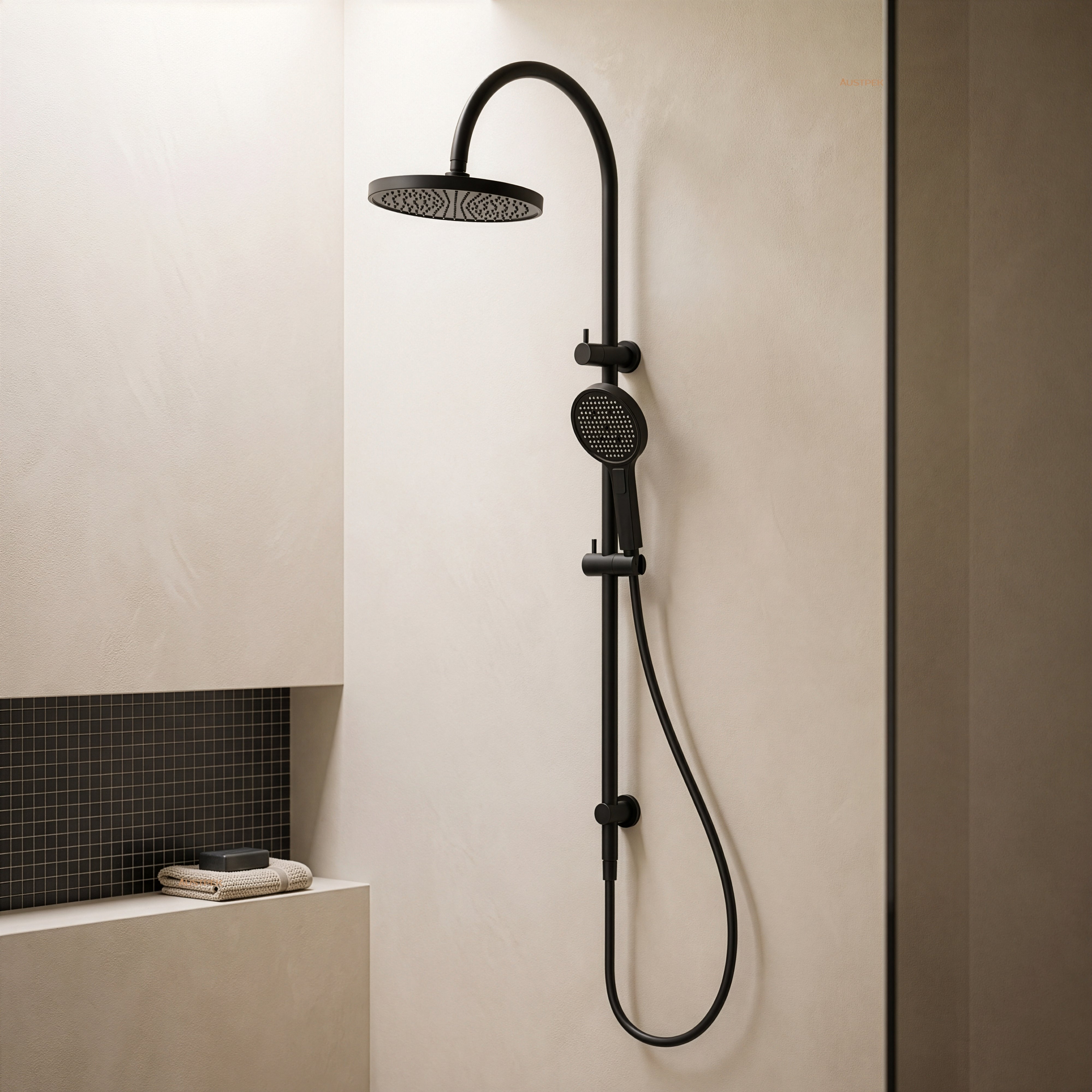 IKON LINIE ROUND MULTI FUNCTION SHOWER SET 1215MM MATTE BLACK