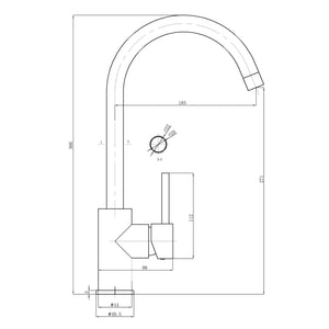 IKON OTUS SINK MIXER GOOSENECK 366MM CHROME