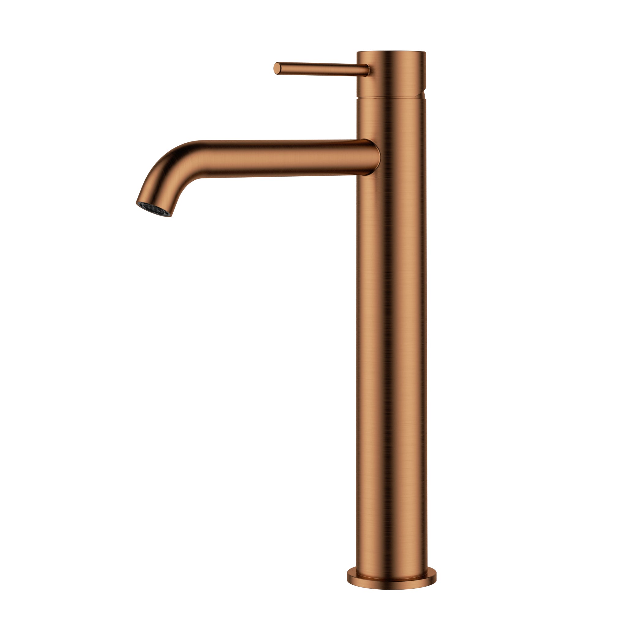 IKON OTUS SLIMLINE CURVED SPOUT HIGH RISE BASIN MIXER 294MM BRUSHED COPPER