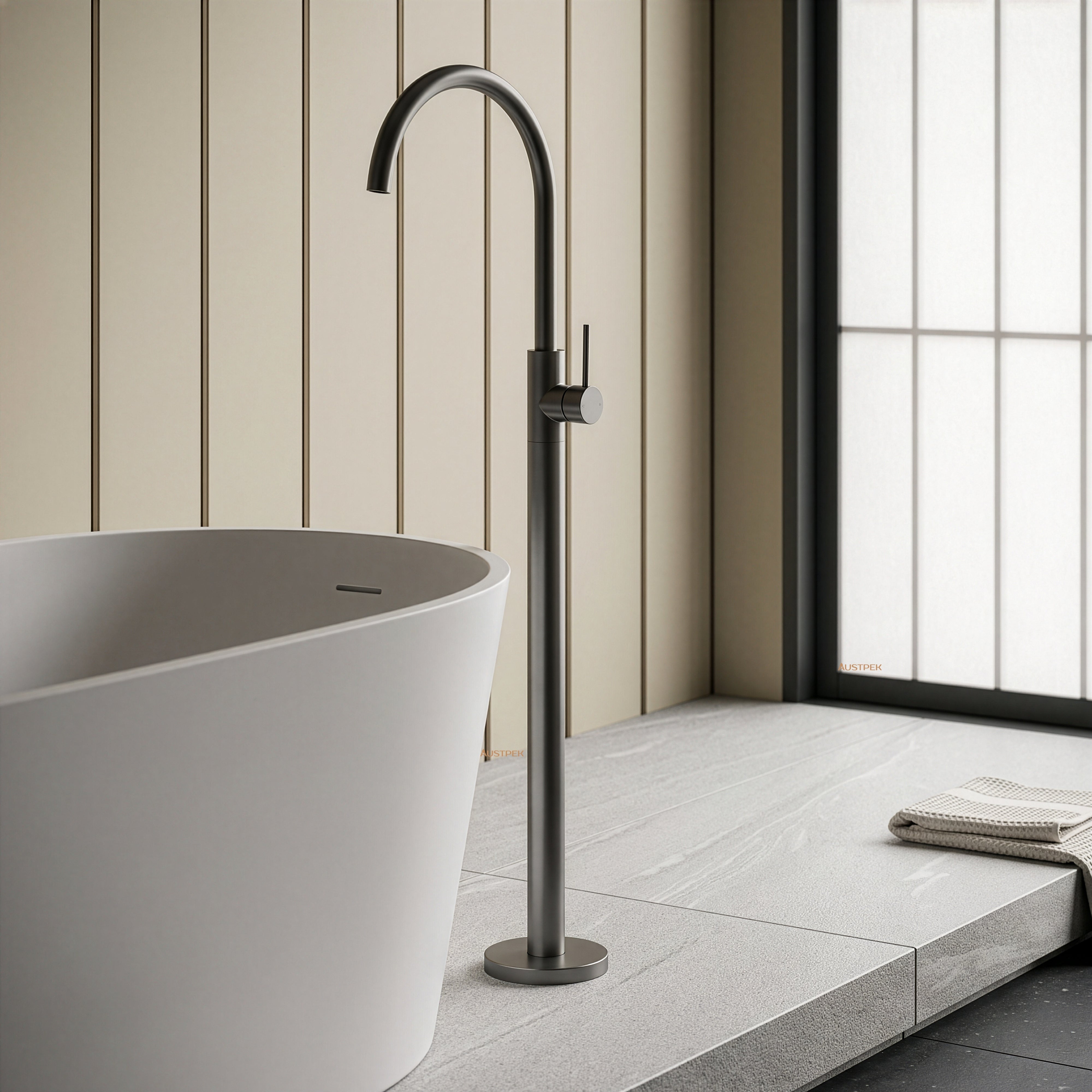 IKON OTUS SLIMLINE FREESTANDING BATH MIXER 1059MM GUN METAL