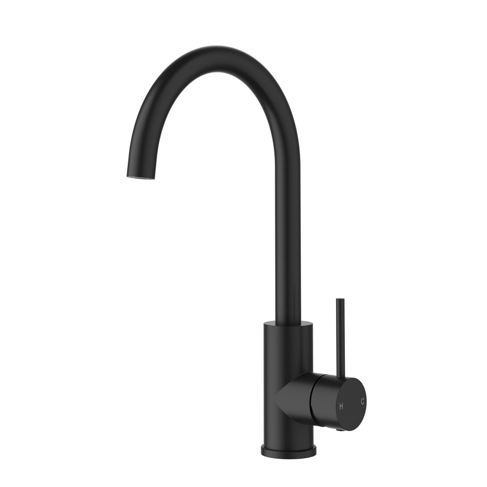 IKON OTUS LEAD FREE SLIMLINE GOOSENECK SINK MIXER 341MM MATTE BLACK