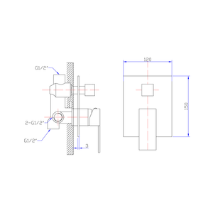 IKON ROSA WALL MIXER DIVERTER 150MM CHROME