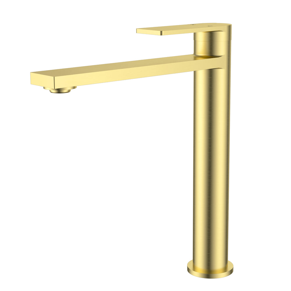IKON RUKI HIGH RISE BASIN MIXER 256MM BRUSHED GOLD