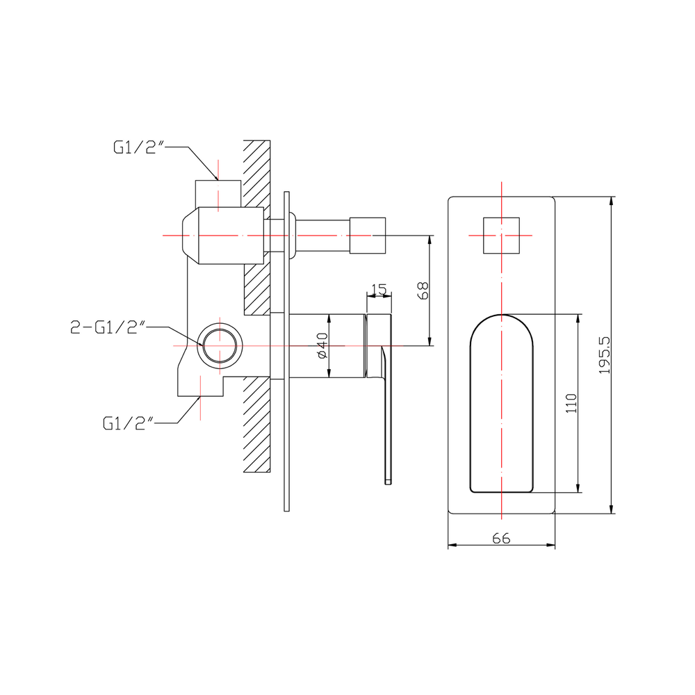 IKON RUKI WALL MIXER WITH DIVERTER 196MM CHROME