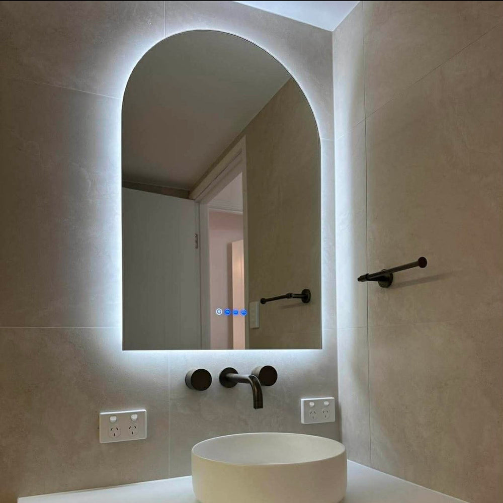 LUNARGLOW ARCADIA ARCH 3 COLOUR LIGHTS FRAMELESS LED MIRROR 600X900MM