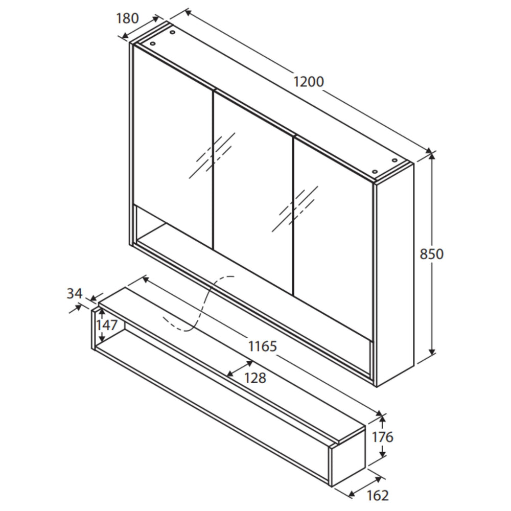 FIENZA SATIN BLACK DISPLAY SHELF INSERT FOR MIRROR CABINET 1200X176MM