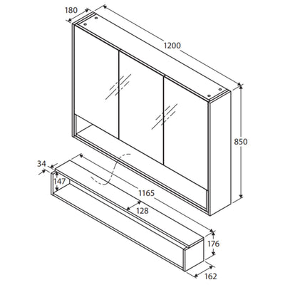 FIENZA SATIN WHITE DISPLAY SHELF INSERT FOR MIRROR CABINET 1200X176MM