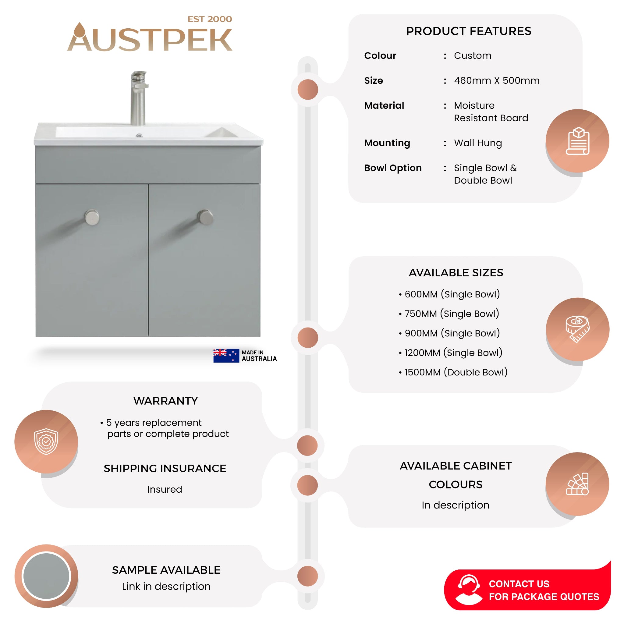 TIMBERLINE INDIANA CUSTOM WALL HUNG VANITY (ALL SIZING)
