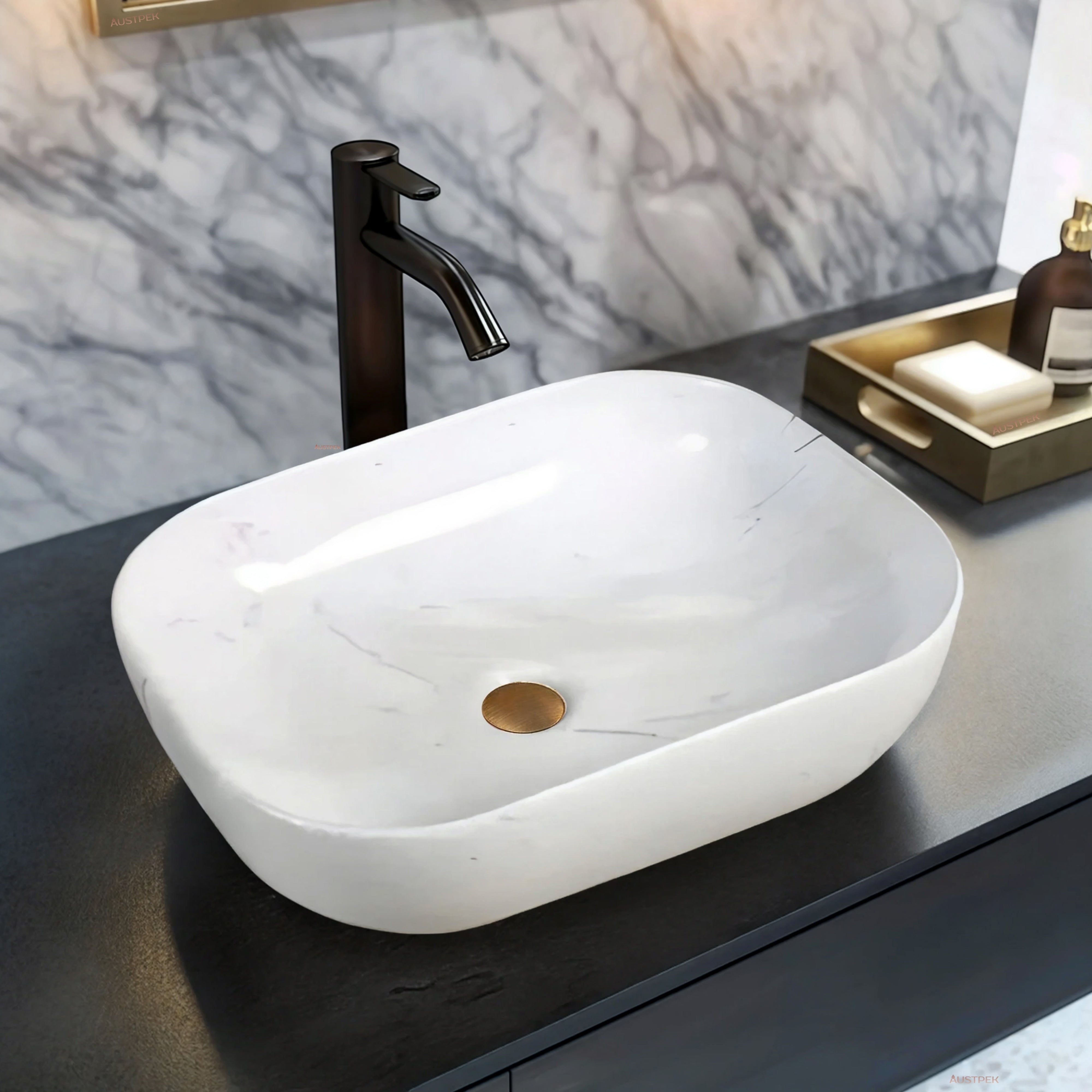 INFINITY ART BASIN CERAMIC MARBLE RECTANGULAR GLOSS CARRARA 505MM