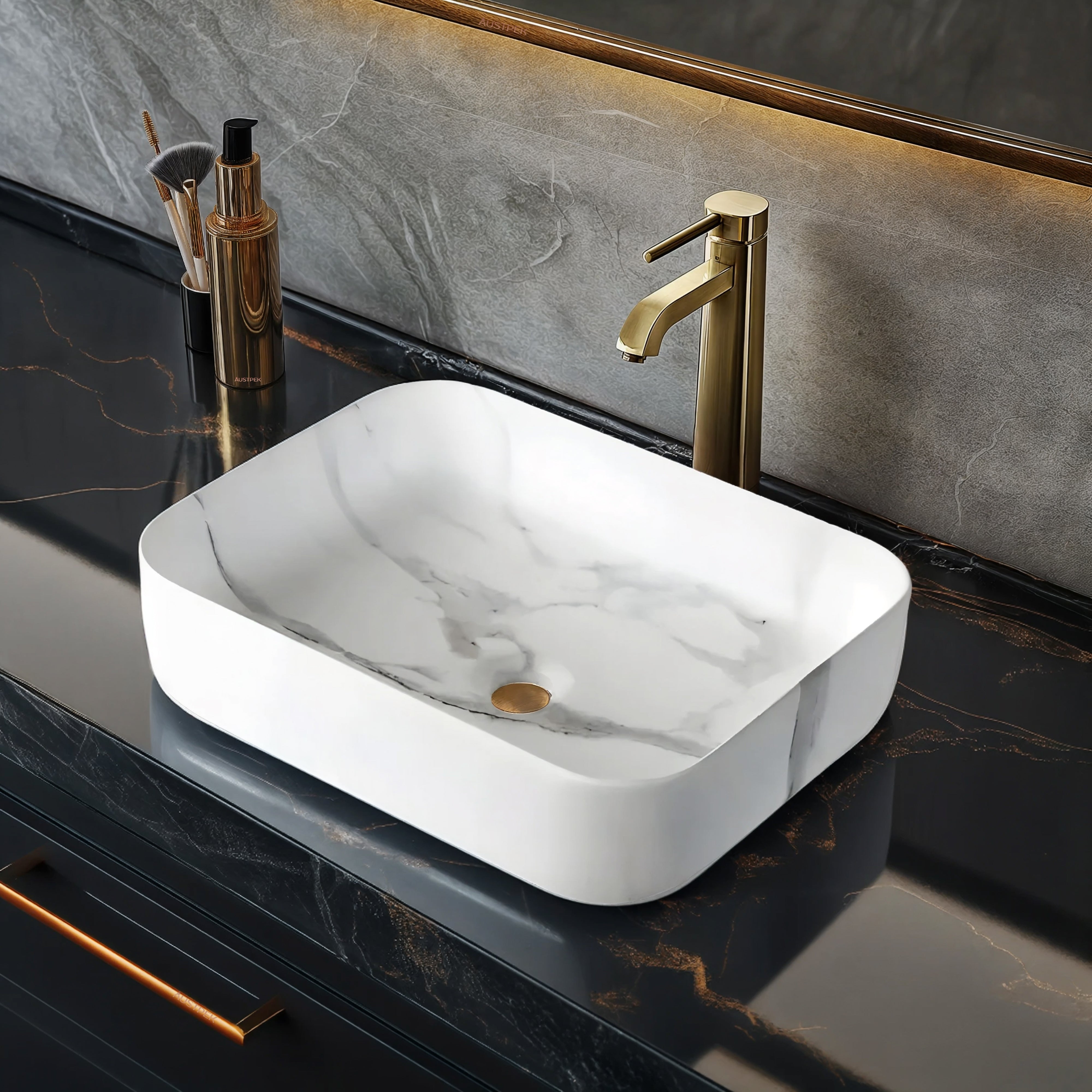 INFINITY ART BASIN CERAMIC MARBLE RECTANGULAR MATTE CARRARA 500MM