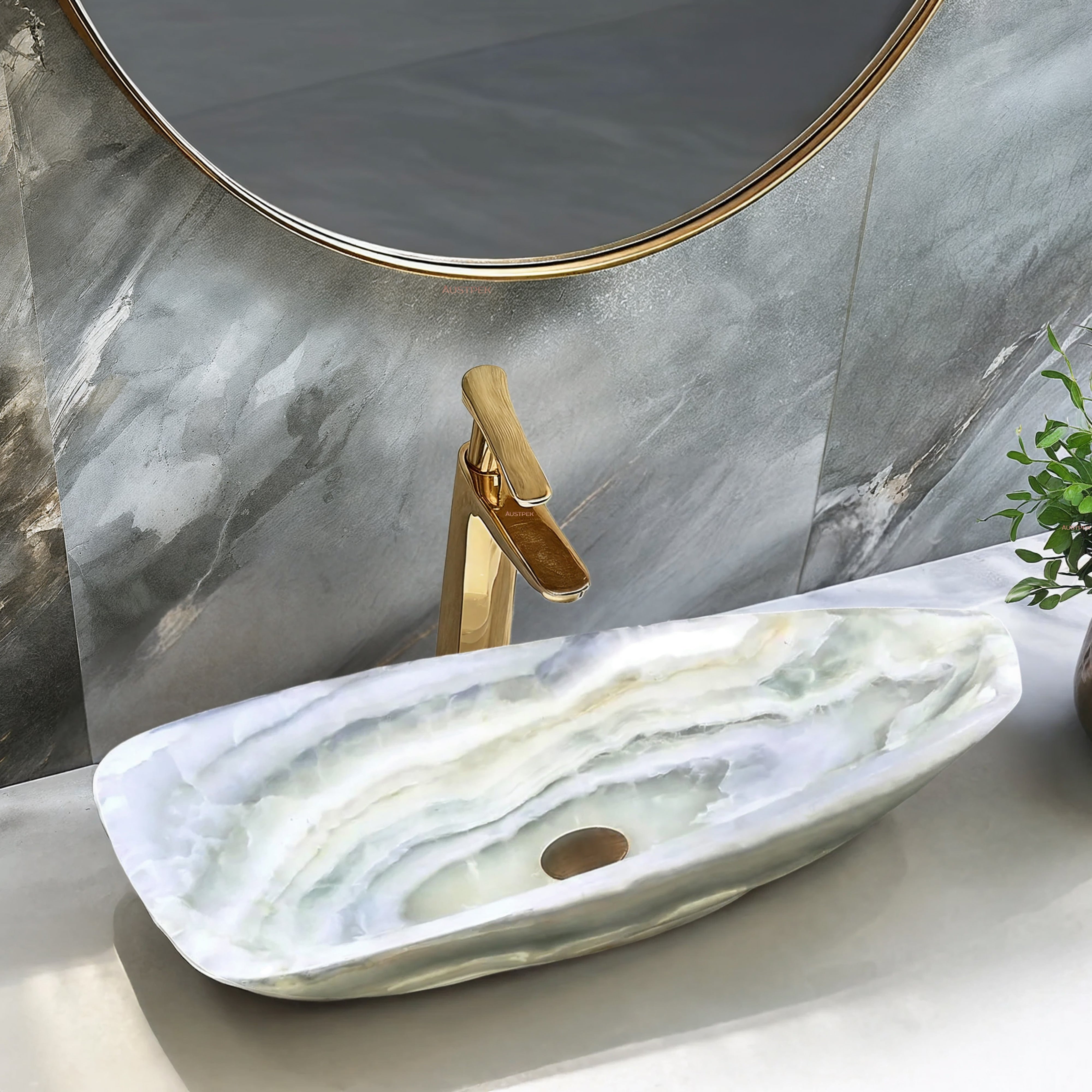 INFINITY ART BASIN NATURE STONE CURVED WHITE ONYX 700MM