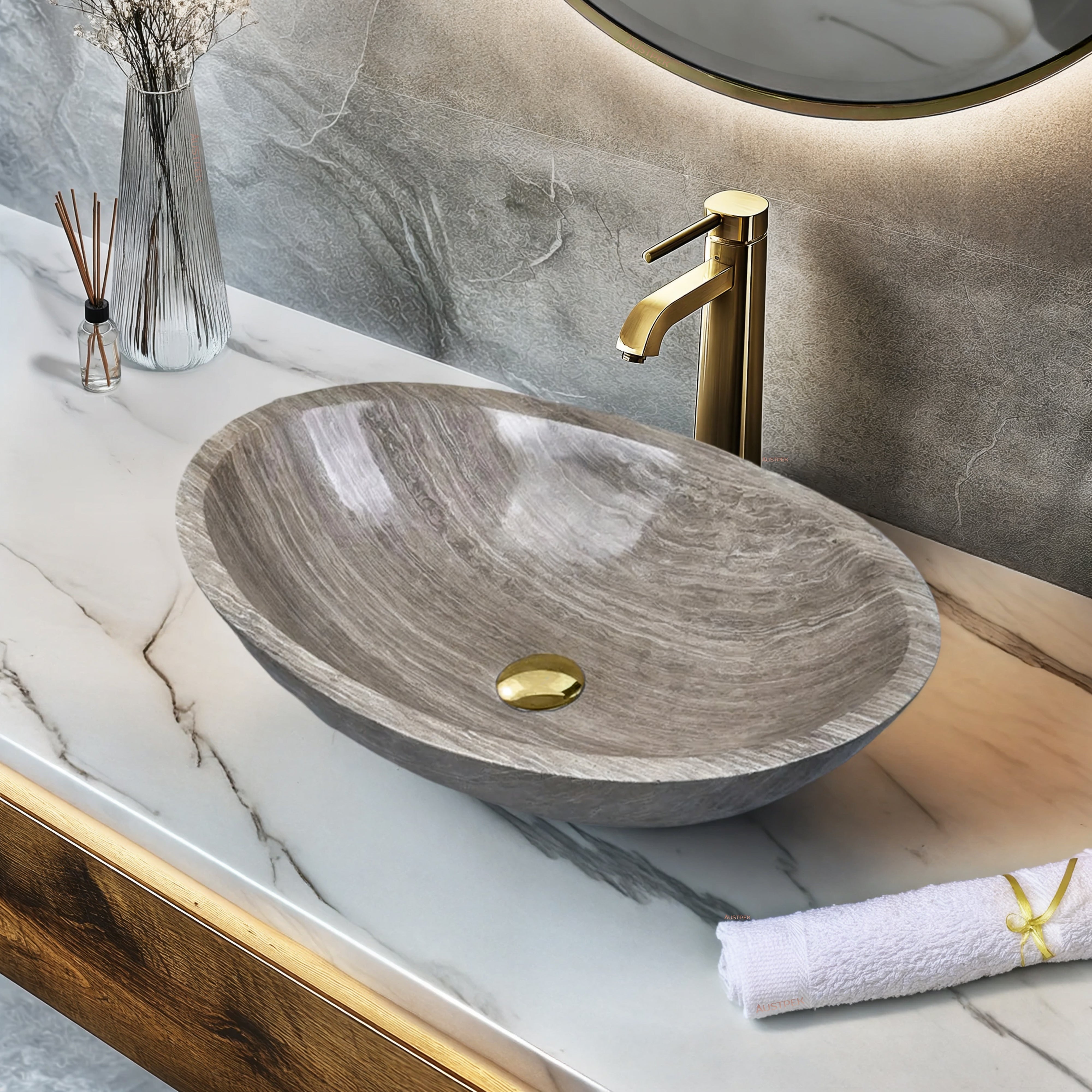 INFINITY ART BASIN NATURE STONE OVAL MARBLE 500MM