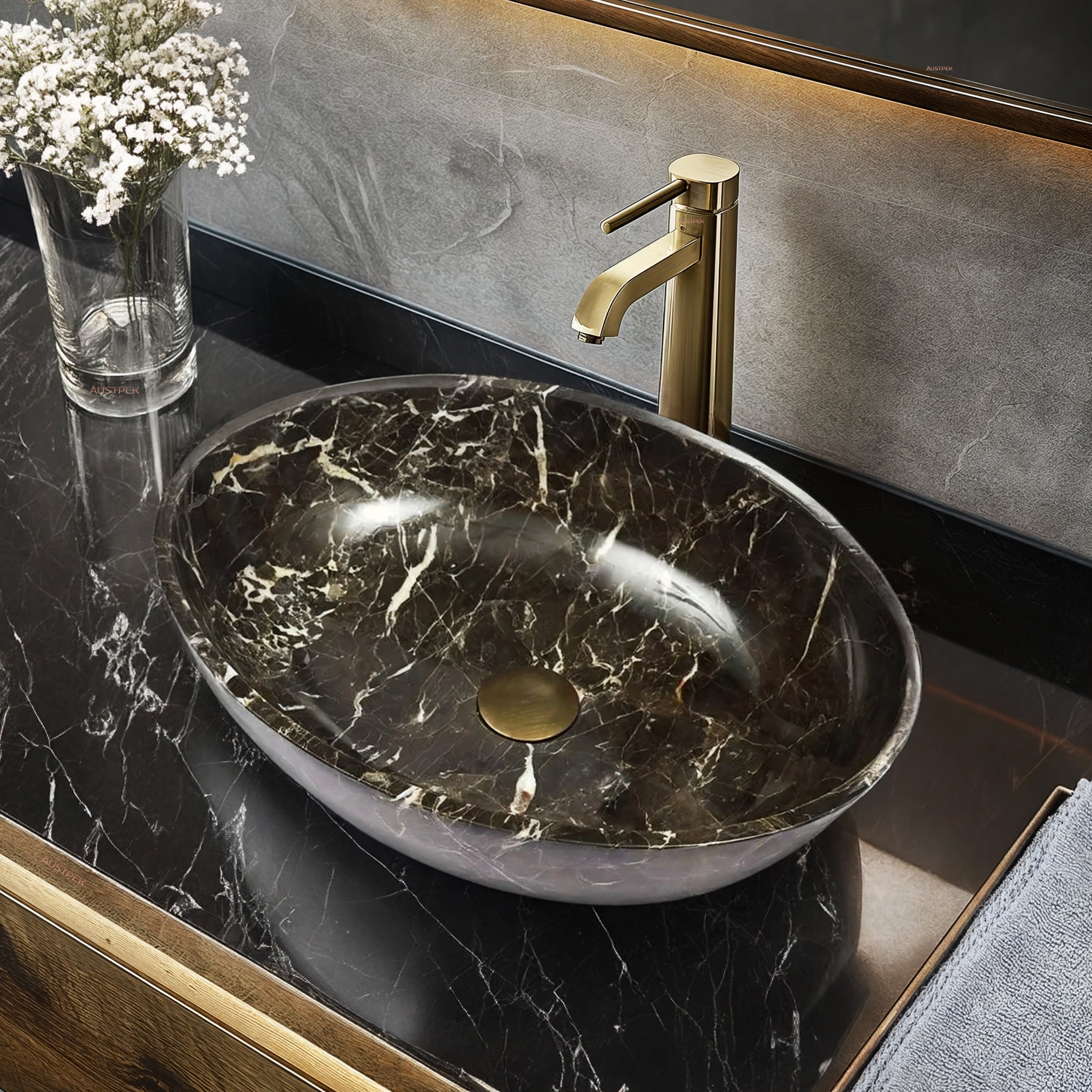 INFINITY ART BASIN NATURE STONE OVAL MARBLE 510MM