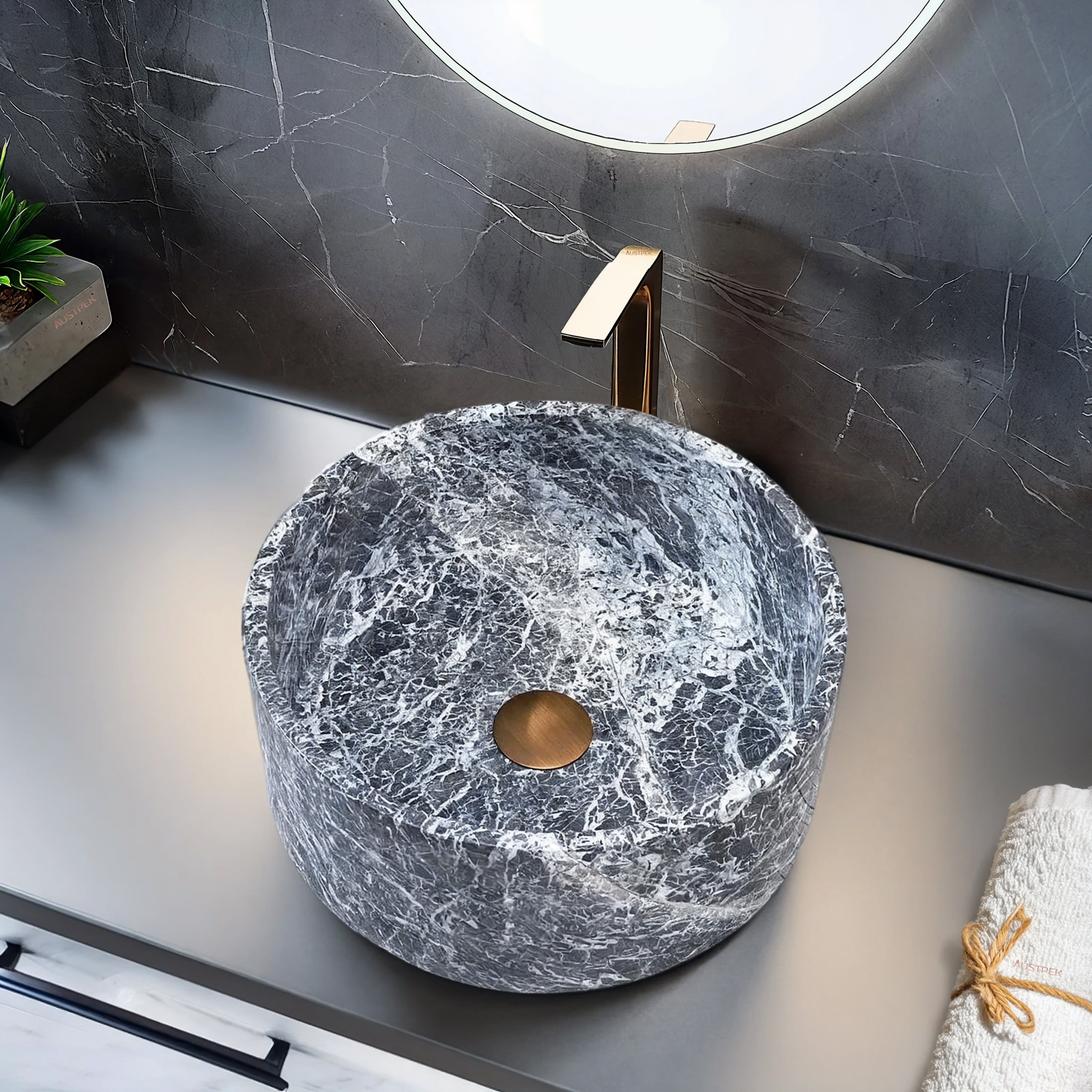 INFINITY ART BASIN NATURE STONE ROUND MARBLE 370MM