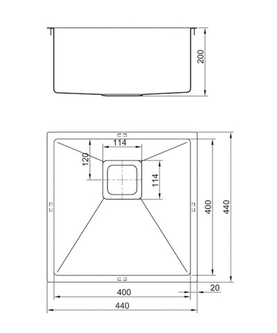 VEROTTI INOX SINGLE BOWL UNIVERSAL STAINLESS STEEL KITCHEN SINK GUN METAL 440MM