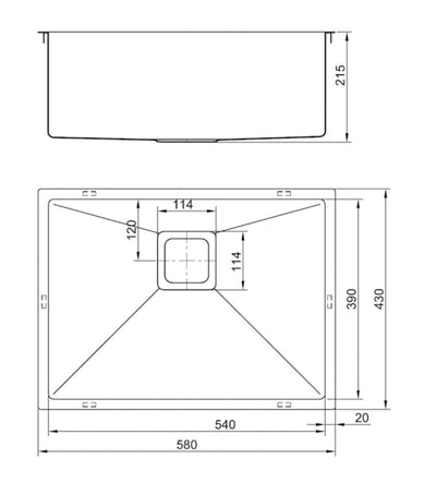 VEROTTI INOX SINGLE BOWL UNIVERSAL STAINLESS STEEL KITCHEN SINK GUN METAL 580MM