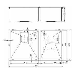 VEROTTI INOX 1 3/4 BOWL UNIVERSAL STAINLESS STEEL KITCHEN SINK 765MM (AVAILABLE IN LEFT OR RIGHT CONFIGURATION)