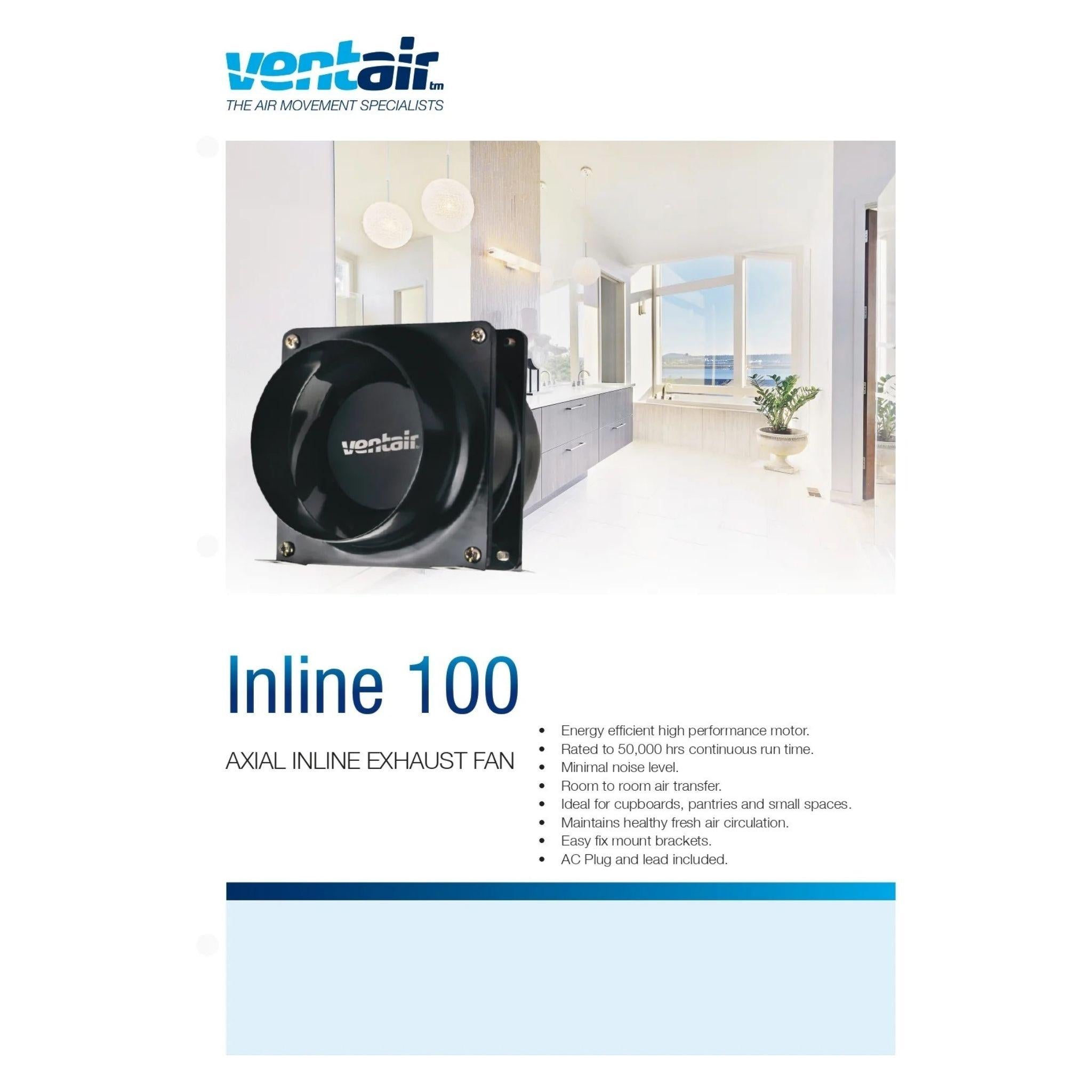 VENTAIR INLINE AXIAL EXHAUST FAN BLACK (AVAILABLE IN 100MM AND 150MM)