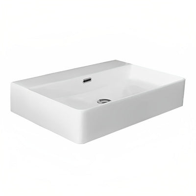 INSPIRE SQUARE WALL HUNG FINE CERAMIC BASIN GLOSS WHITE 600MM