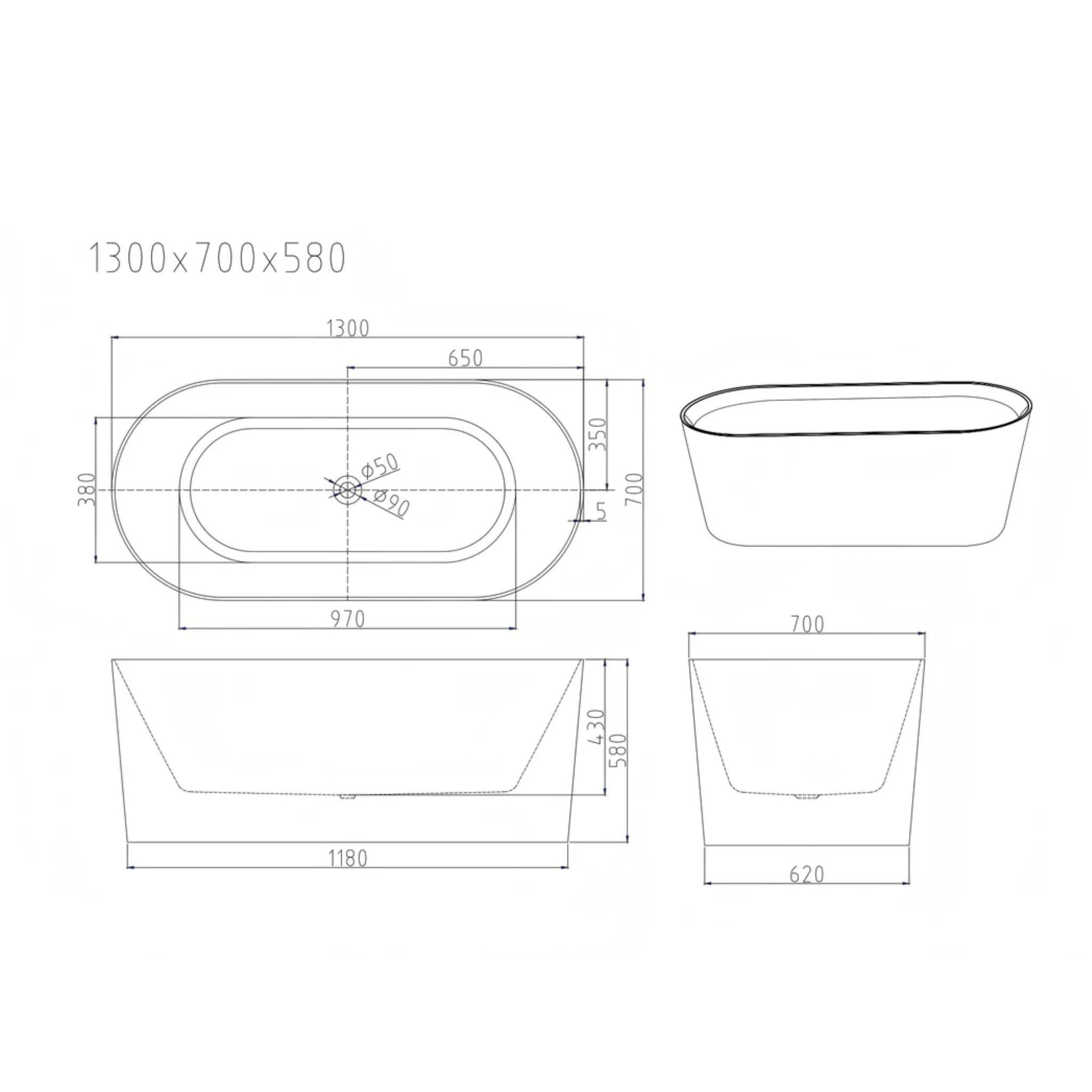 MERCIO ISEO FREESTANDING BATHTUB GLOSS WHITE (AVAILABLE IN MULTIPLE SIZES)