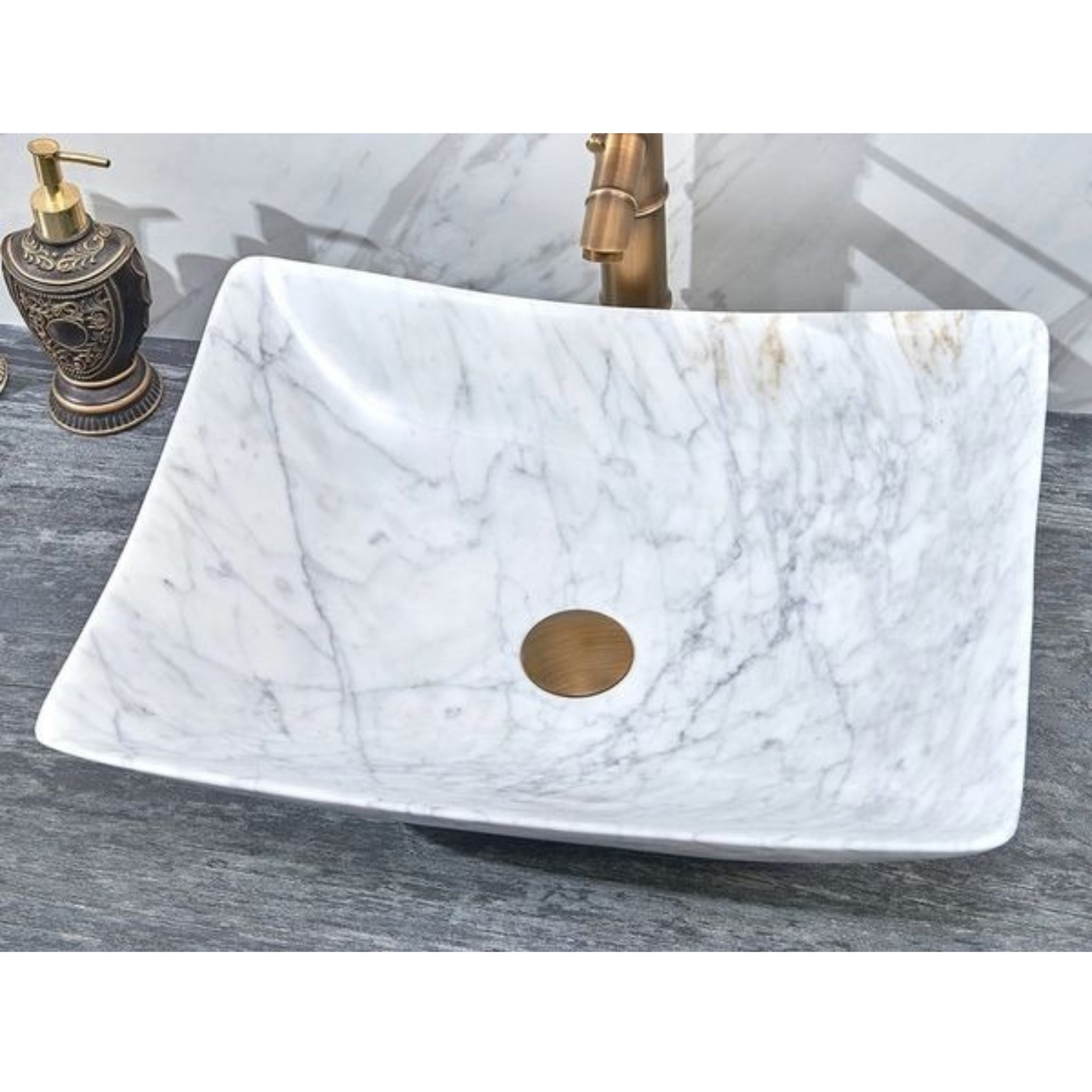 INFINITY ABOVE COUNTER NATURE STONE BASIN ROUND MARBLE 500MM