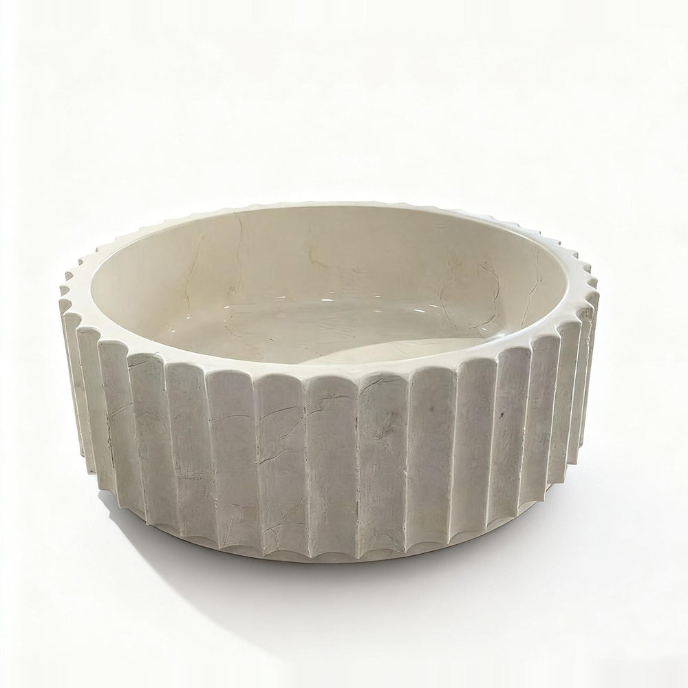 INFINITY ART BASIN FLUTED ABOVE COUNTER ROUND MARBLE 420MM
