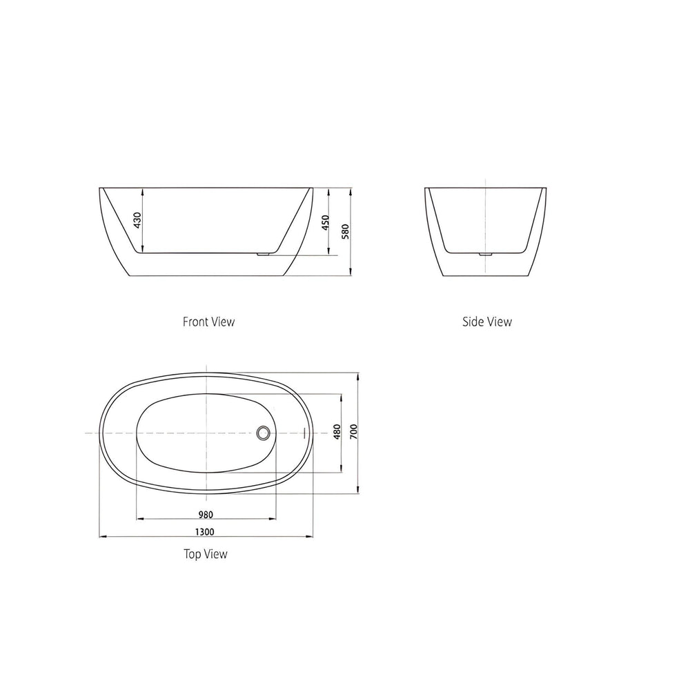 INSPIRE VINNY FREESTANDING BATHTUB WITH OVERFLOW GLOSS WHITE 1300MM