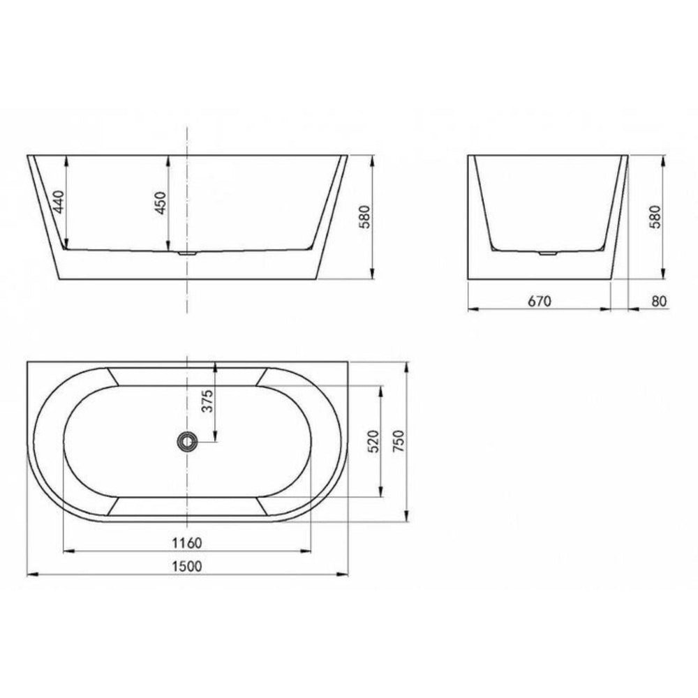 INSPIRE VERONA BACK-TO-WALL FREESTANDING BATHTUB MATTE WHITE (AVAILABLE IN 1500MM AND 1700MM)
