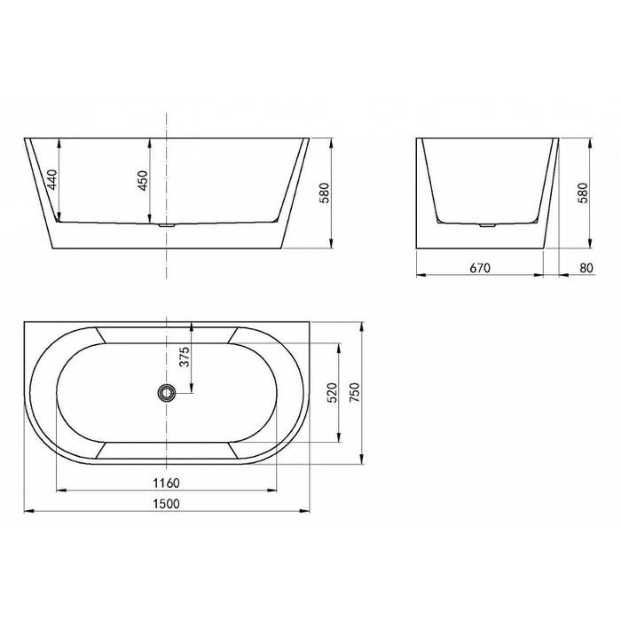 INSPIRE VERONA BACK TO WALL FREESTANDING BATHTUB MATTE WHITE (AVAILABLE IN 1500MM AND 1700MM)