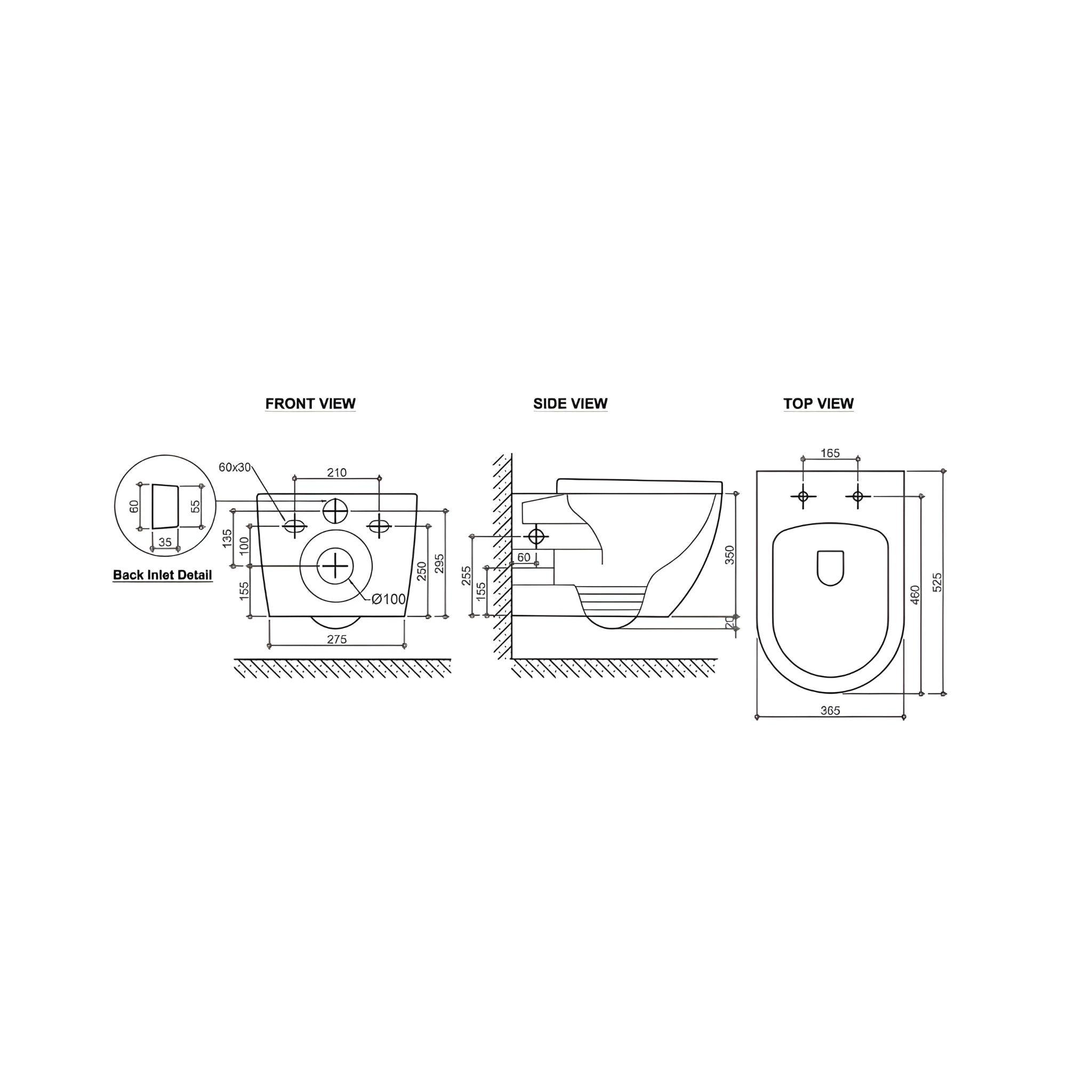 INSPIRE VOGHERA RIMLESS WALL HUNG TOILET PAN GLOSS WHITE