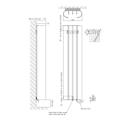 ESKIMO LOOP VERTICAL SINGLE HEATED TOWEL RAIL WHITE 230MM