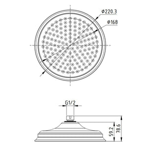 IKON CLASICO SHOWER HEAD 220MM BRUSHED NICKEL