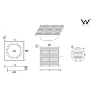 INFINITY GRILLS SQUARE TILE INSERT FLOOR DRAIN 115MM GUN METAL