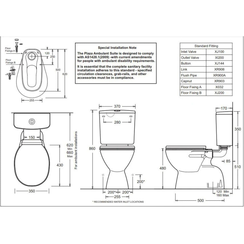 JOHNSON SUISSE PLAZA DELUXE VC AMBULANT TOILET SUITE GLOSS WHITE