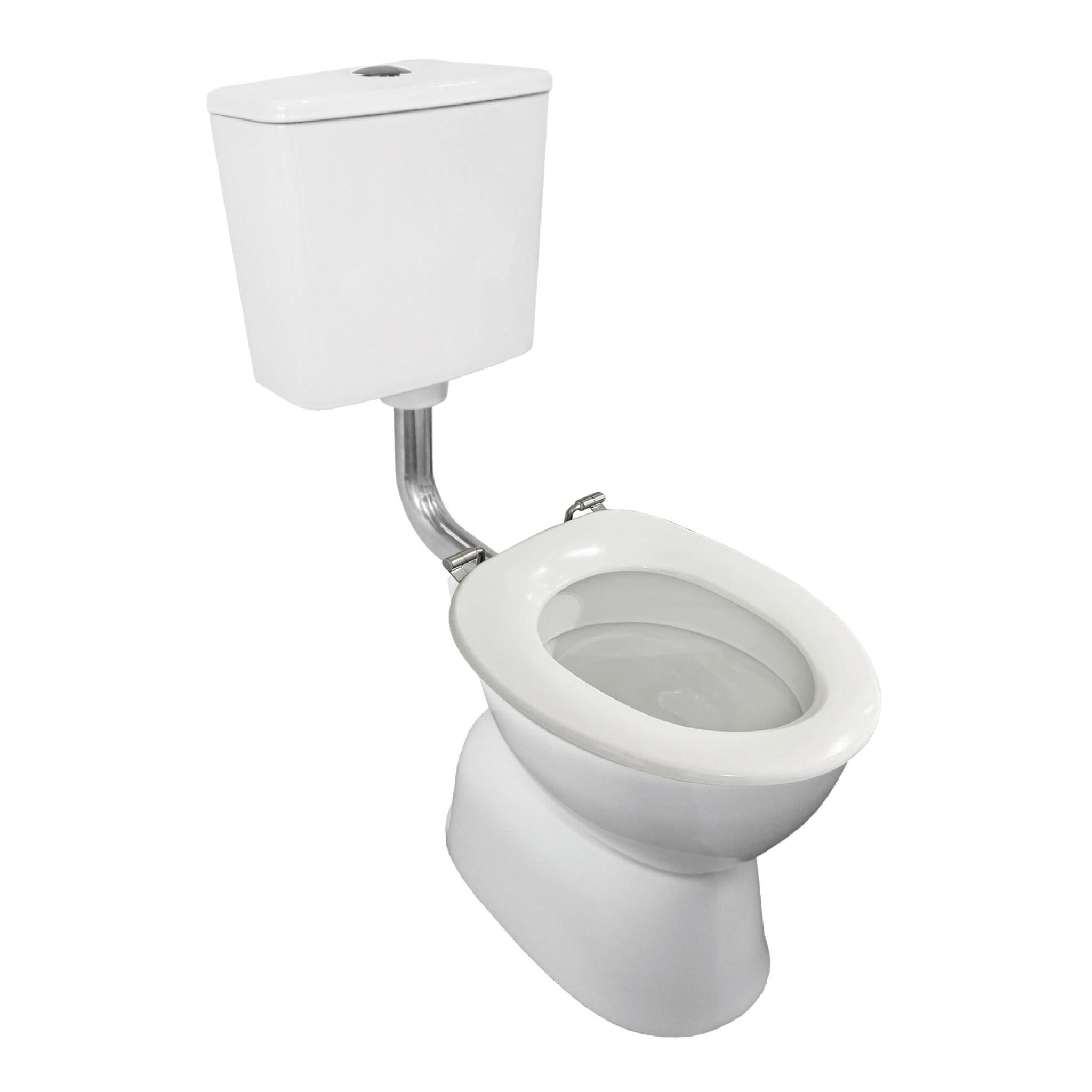 JOHNSON SUISSE PLAZA SCHOOL-WISE AMBULANT DELUXE CLOSE COUPLED VC LINK S TRAP TOILET SUITE WHITE WITH WHITE SEAT AND CHROME BUTTON