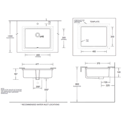 JOHNSON SUISSE QUADO RECTANGULAR UNDER COUNTER BASINS WHITE 477MM