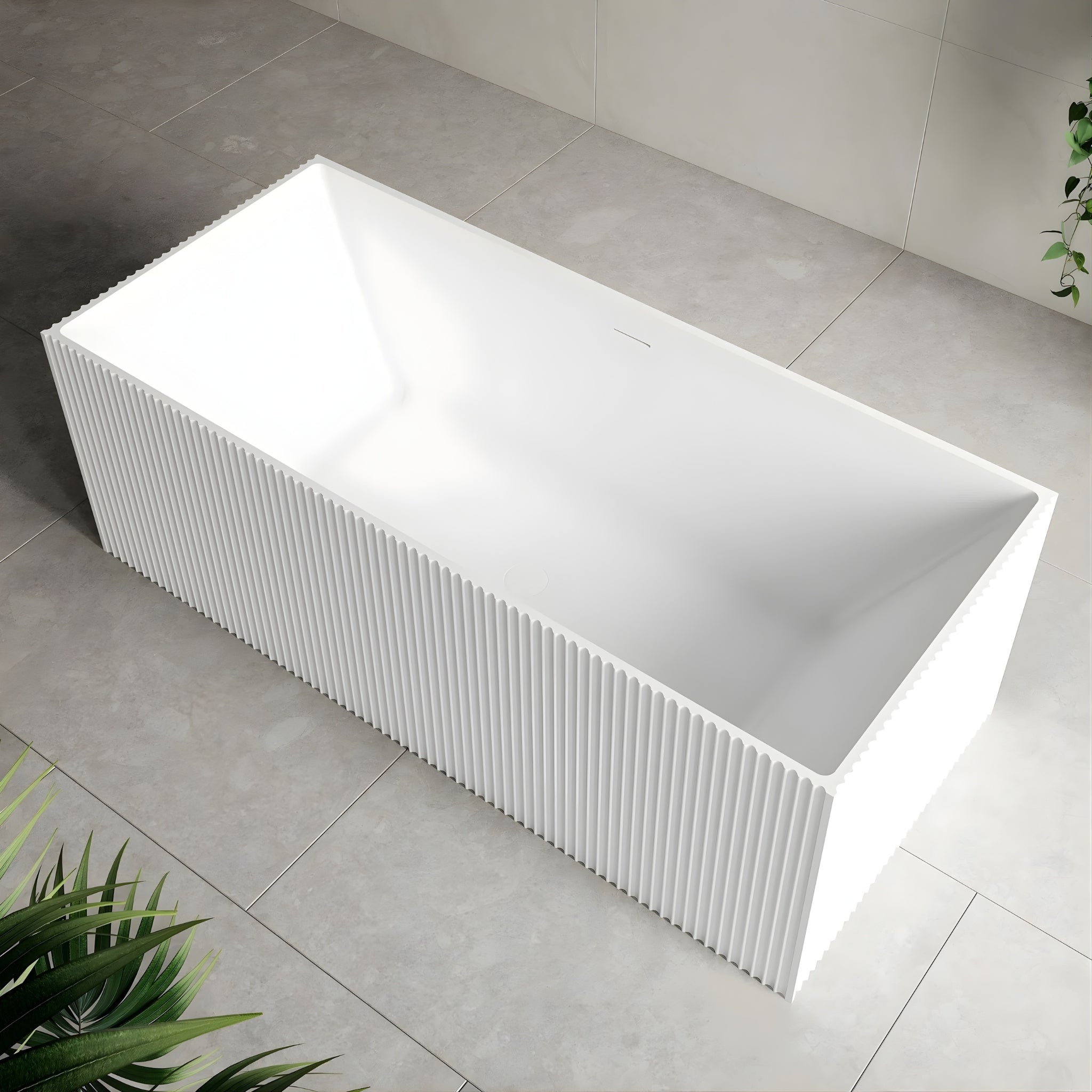 ENFLAIR CUBIX GROOVE FLUTED MULTI-FIT FREESTANDING BATHTUB WITH OVERFLOW MATTE WHITE 1700MM