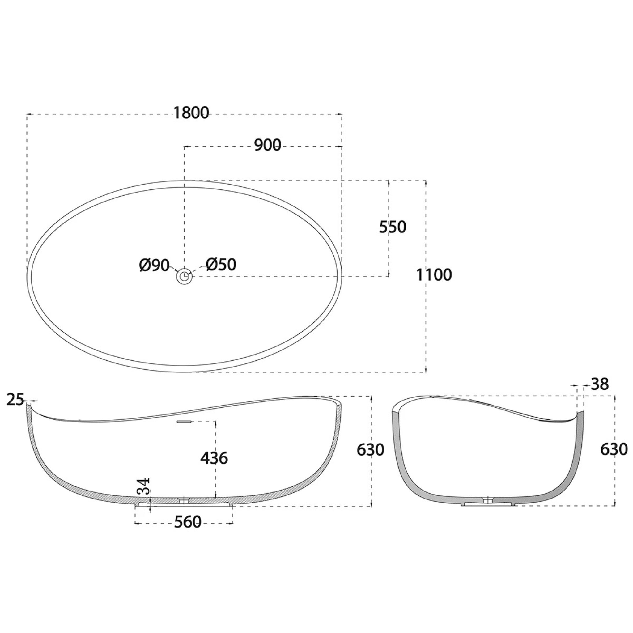 ENFLAIR WAVE FREESTANDING BATHTUB WITH OVERFLOW MATTE WHITE 1800MM