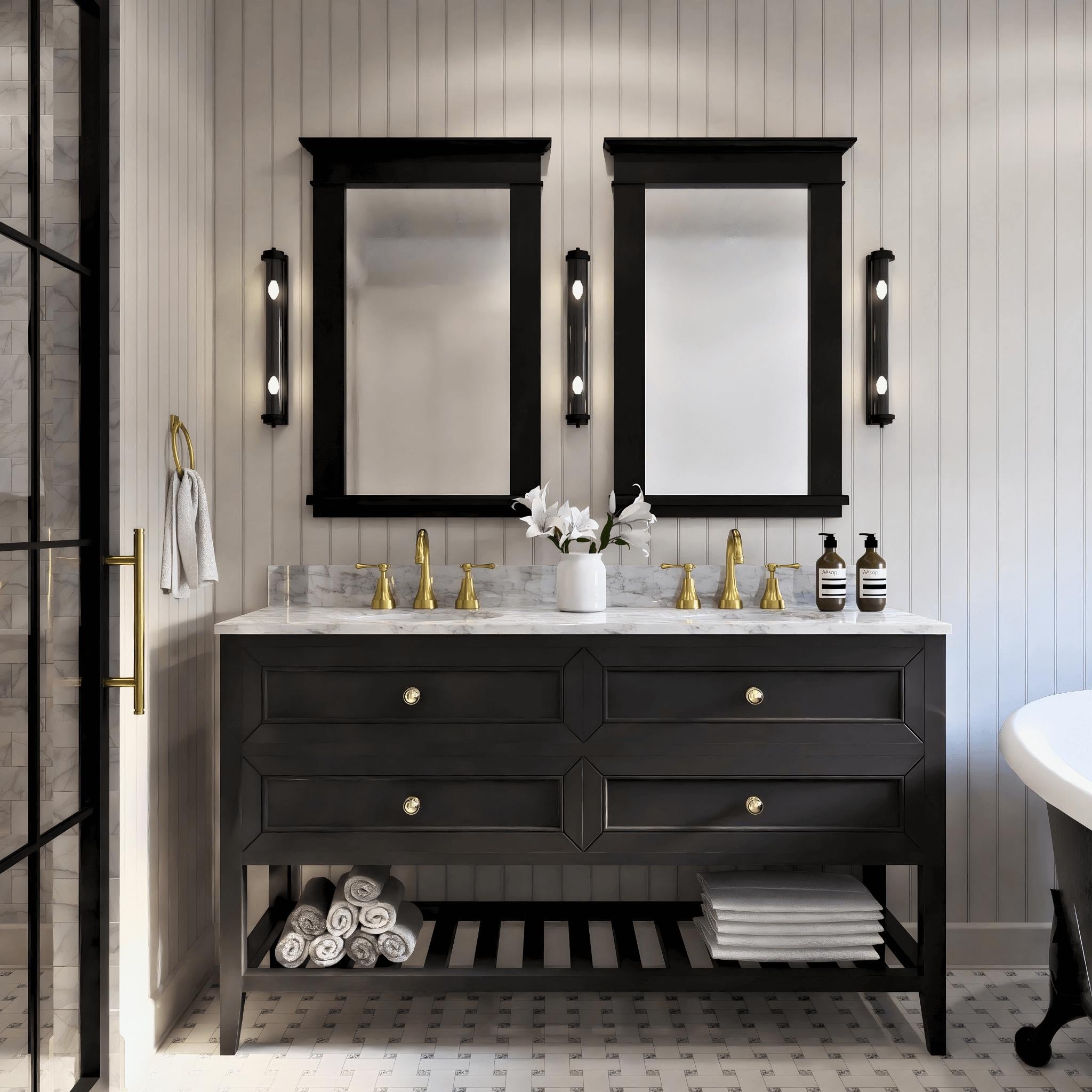 JOINERY BY BEARS AUDREY BLACK 1500MM DOUBLE BOWL FLOOR STANDING VANITY PACKAGE