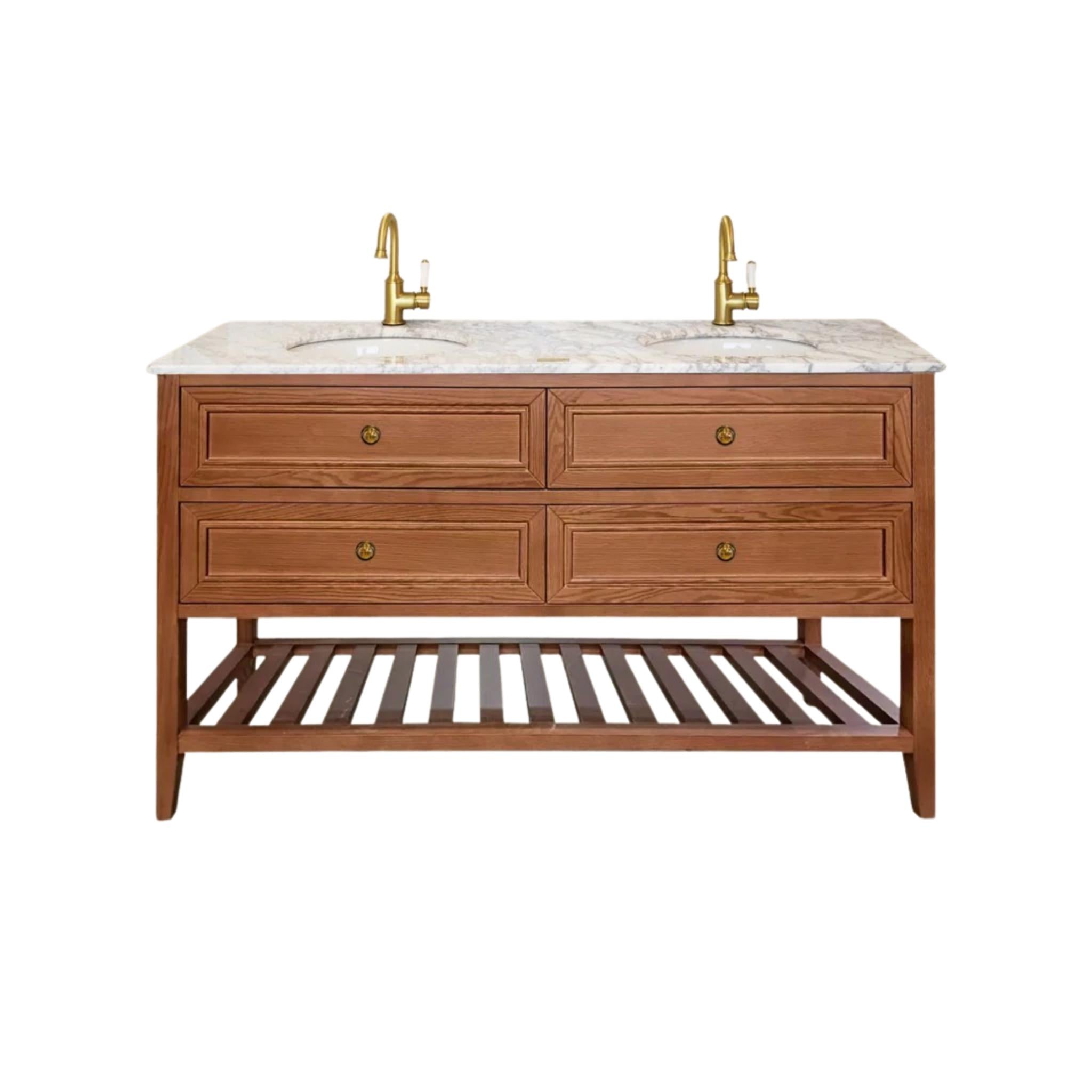 JOINERY BY BEARS AUDREY BROWN OAK 1500MM DOUBLE BOWL FLOOR STANDING VANITY PACKAGE