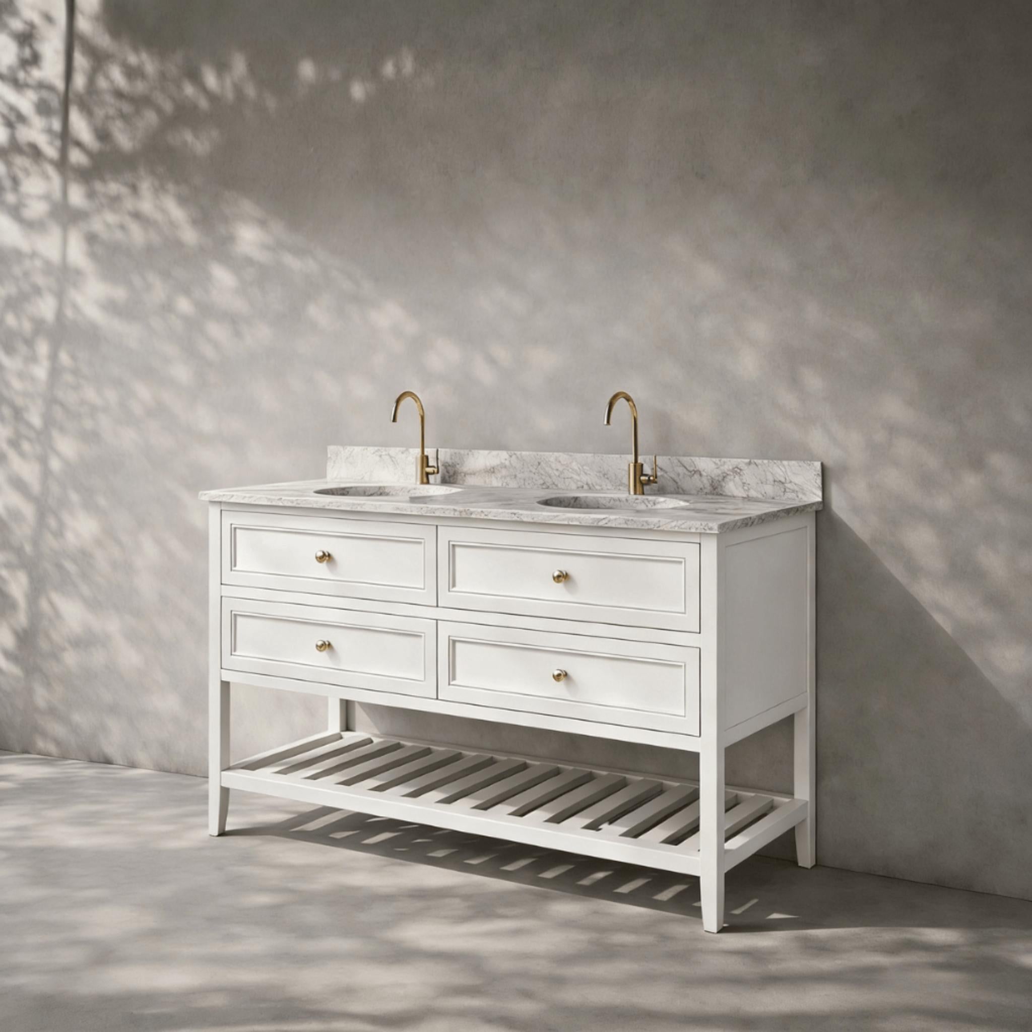 JOINERY BY BEARS AUDREY CLASSIC WHITE 1500MM DOUBLE BOWL FLOOR STANDING VANITY PACKAGE