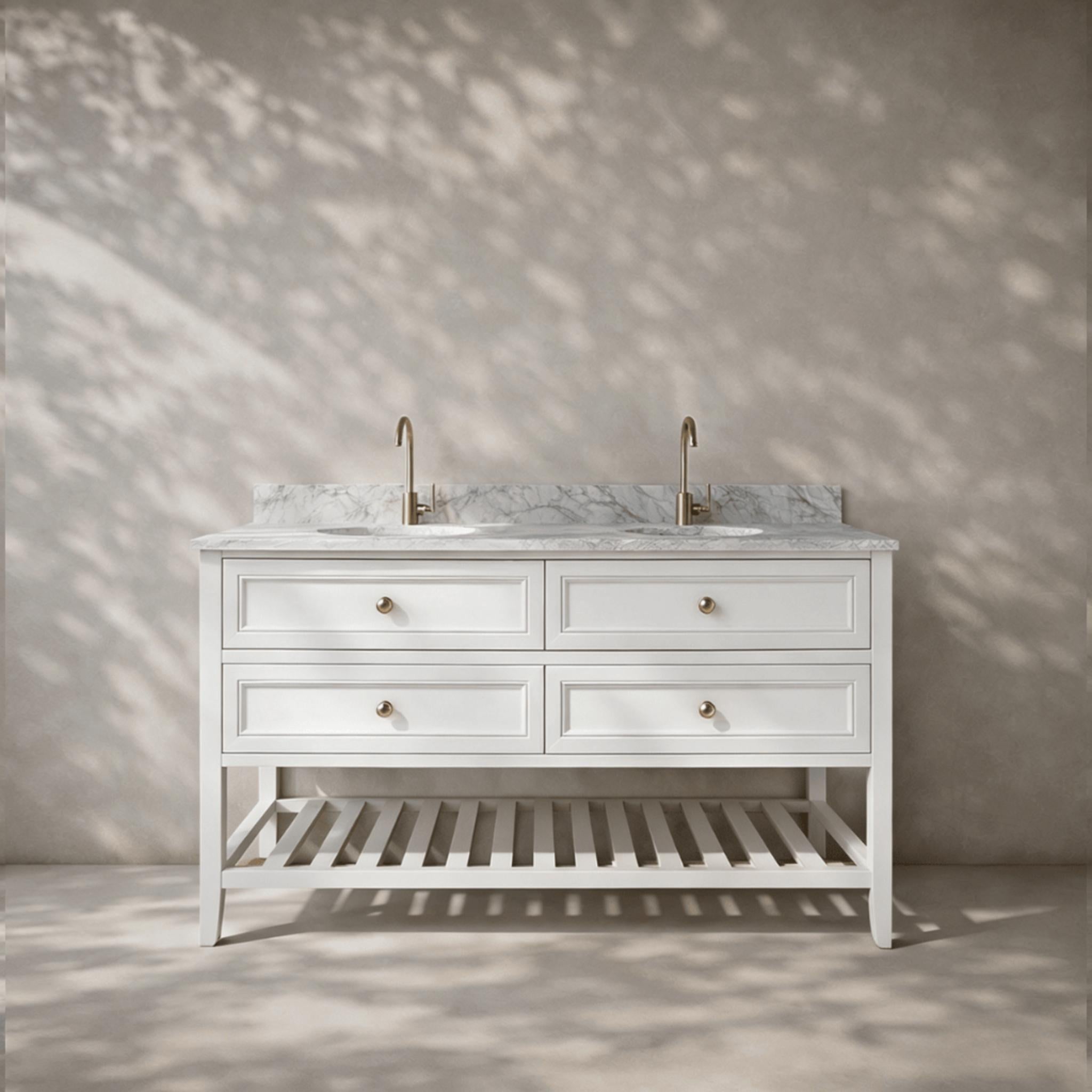 JOINERY BY BEARS AUDREY CLASSIC WHITE 1500MM DOUBLE BOWL FLOOR STANDING VANITY PACKAGE