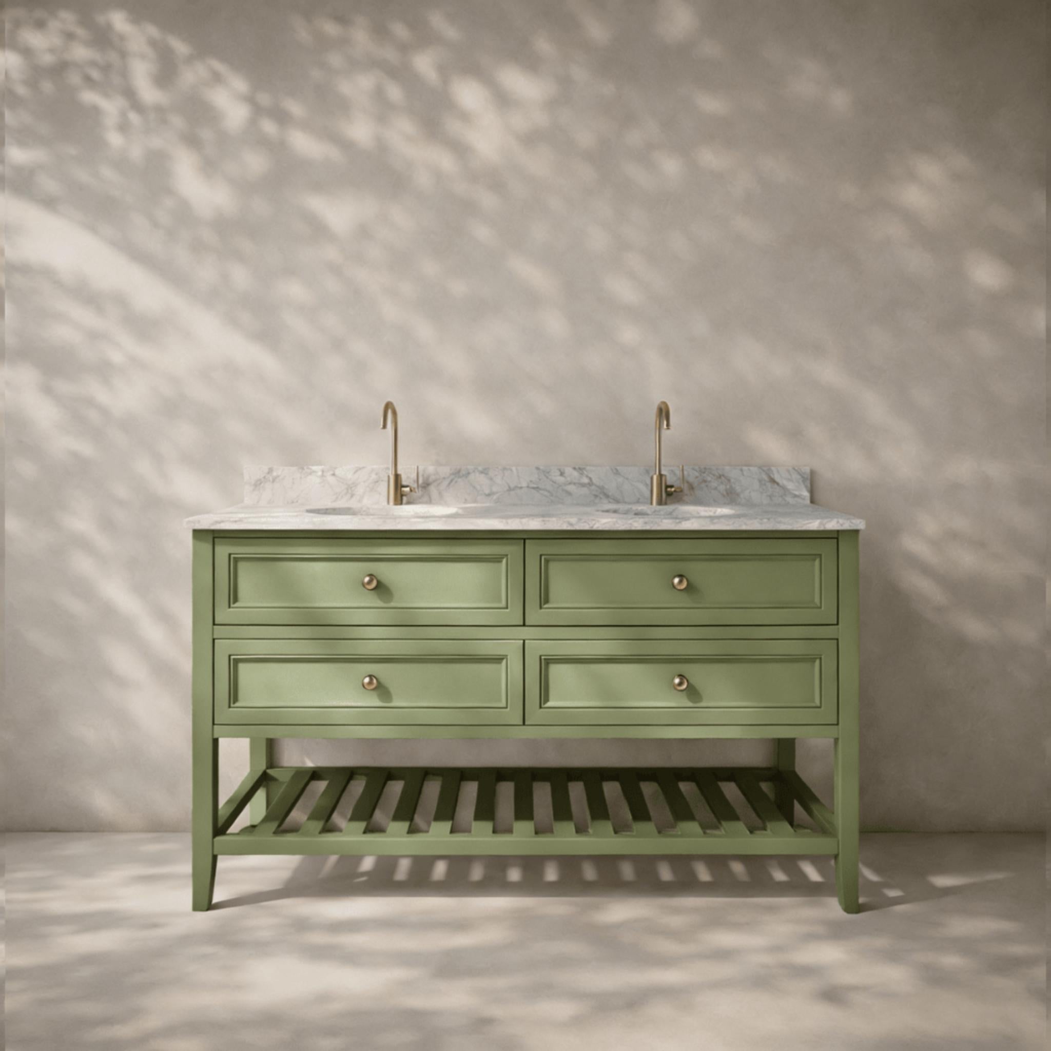 JOINERY BY BEARS AUDREY SAGEWOOD 1500MM DOUBLE BOWL FLOOR STANDING VANITY PACKAGE