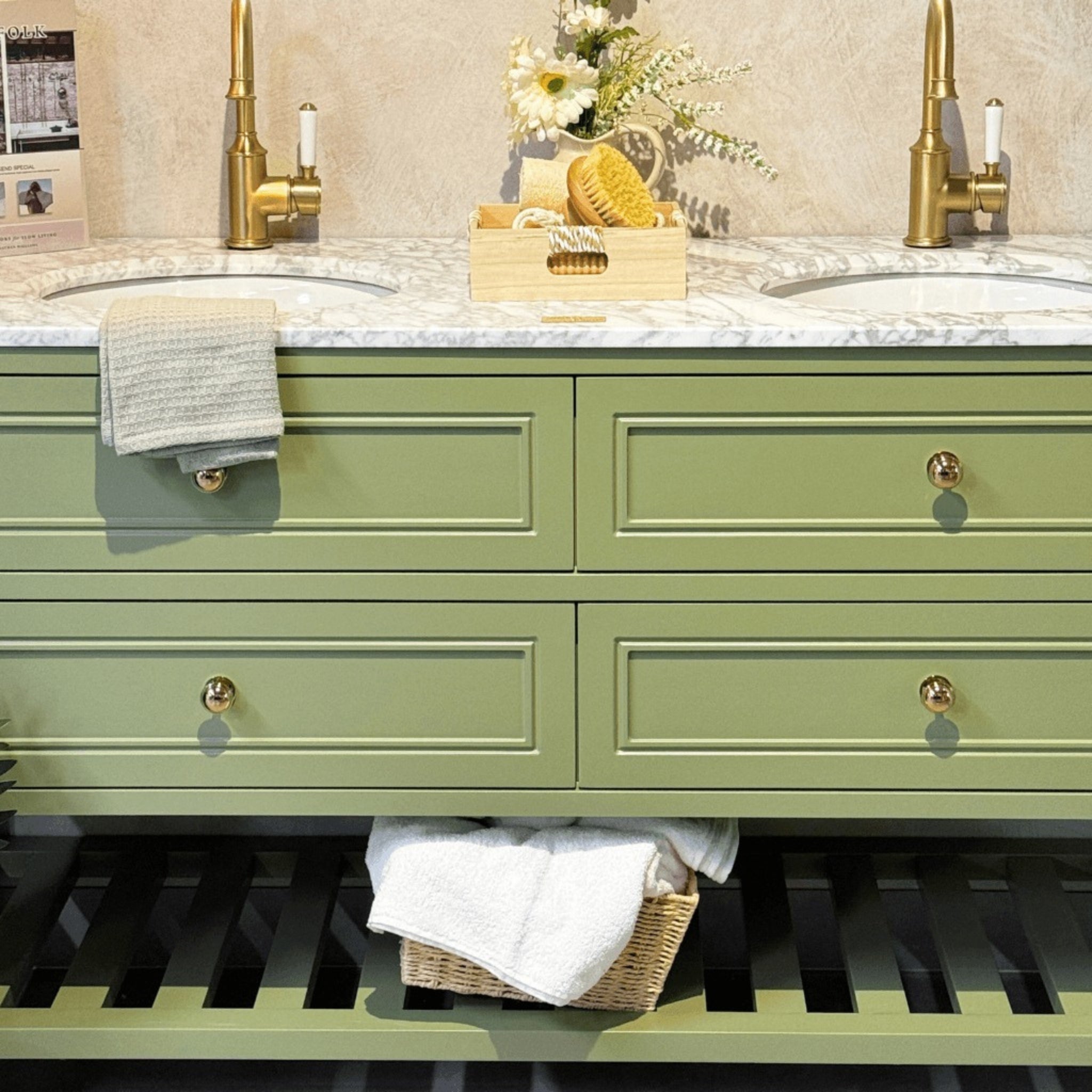 JOINERY BY BEARS AUDREY SAGEWOOD 1500MM DOUBLE BOWL FLOOR STANDING VANITY PACKAGE