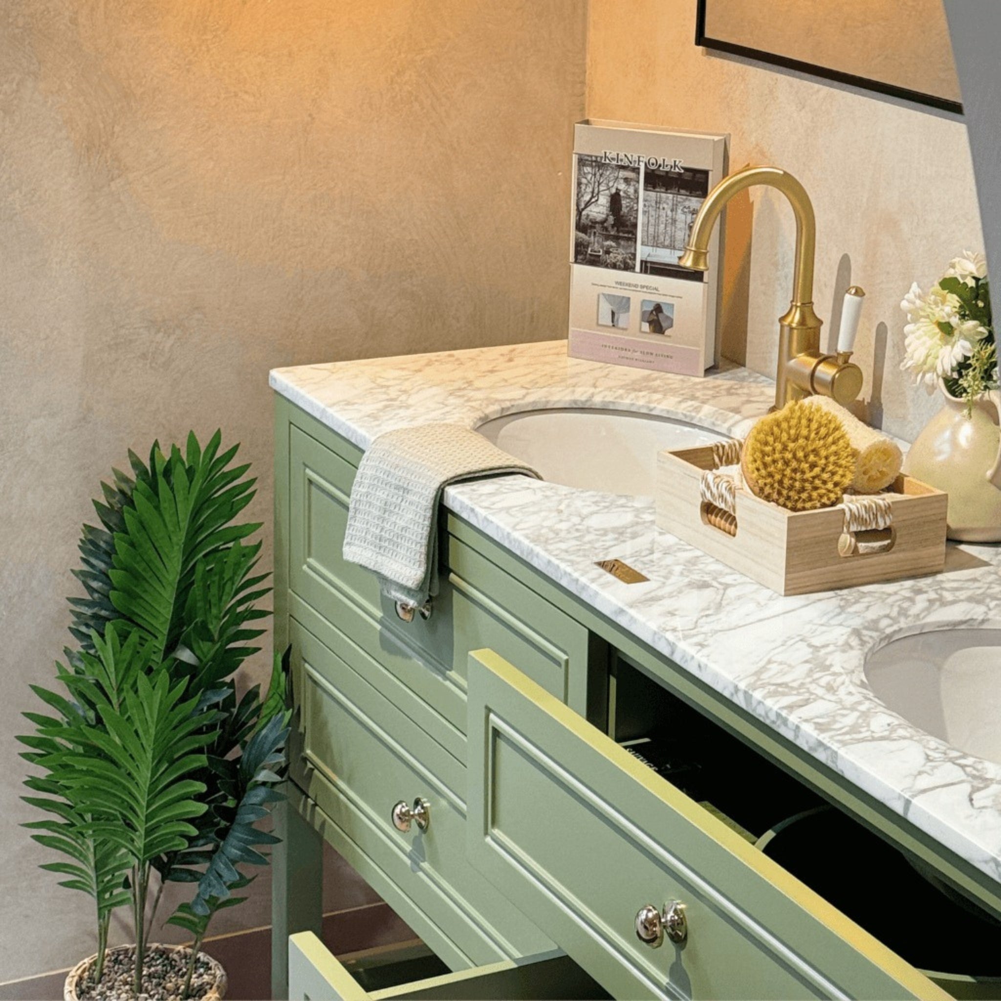 JOINERY BY BEARS AUDREY SAGEWOOD 1500MM DOUBLE BOWL FLOOR STANDING VANITY PACKAGE